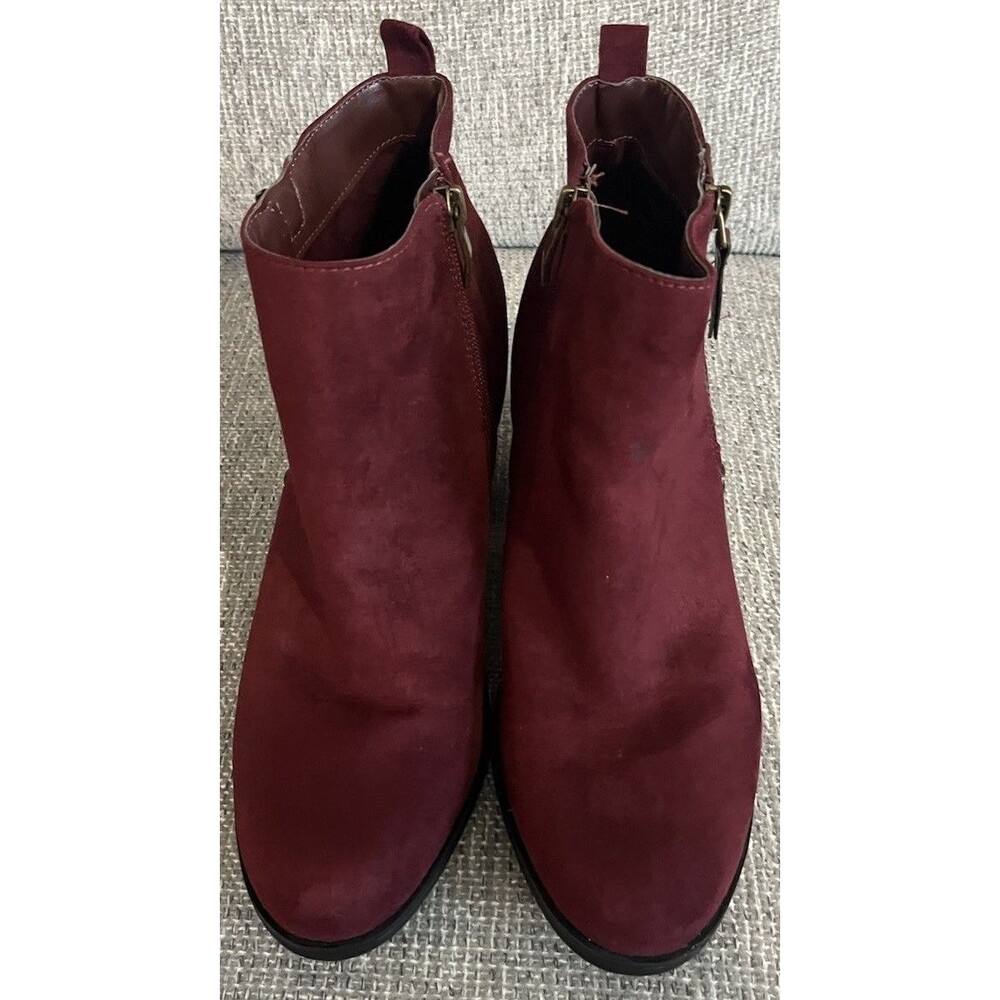 Liz Claiborne booties burgundy ankle boots wine suede maroon block heel fall 10W